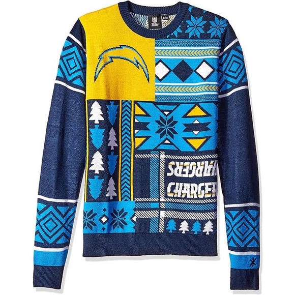 FOCO NFL Patches Ugly Sweater - Los Angeles Chargers Small - Picture 1 of 2
